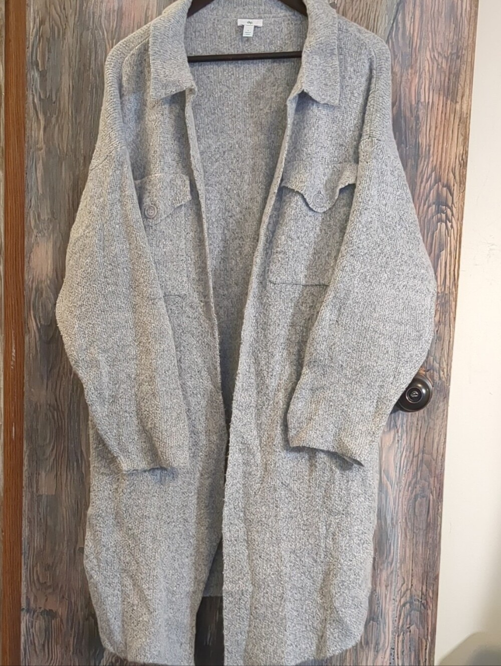 dip Long Gray Open Front Cardigan Cozy Knit Duster Jacket Shacket Soft Size L
